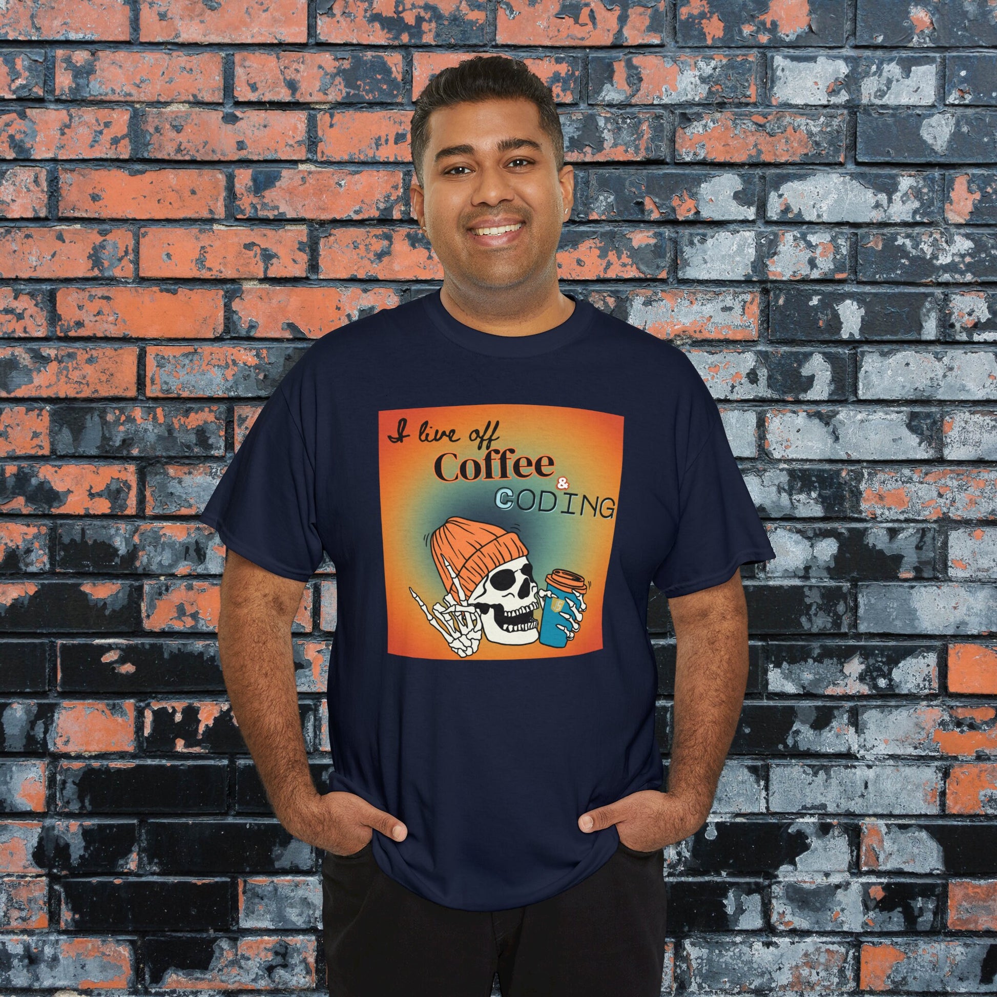 I Live Off Coffee and Coding Skull JavaScript Funny Tee