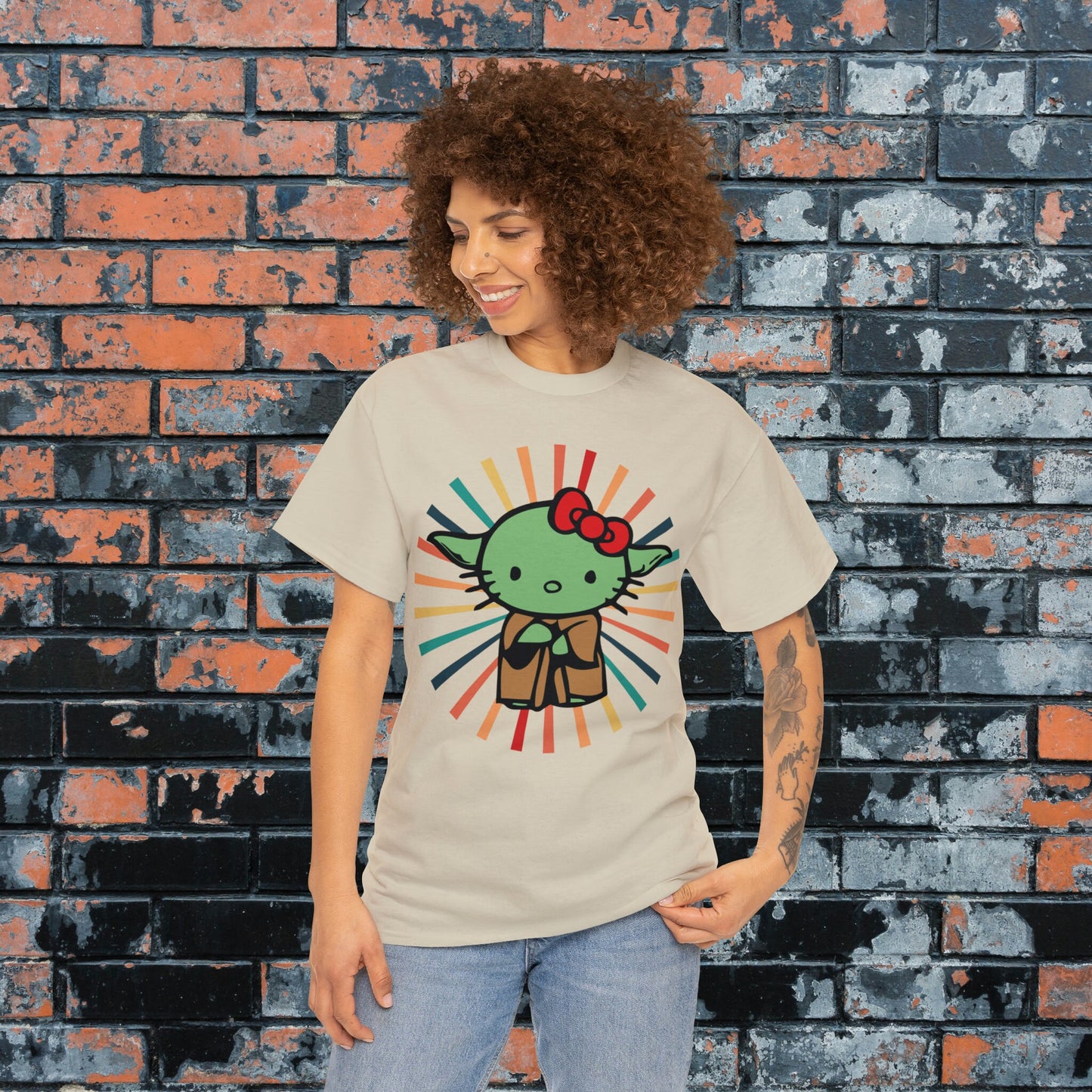 Cute Hello Kitty & Yoda Inspired Retro Graphic Tee, Gifts for Nerds, Star Wars Inspired Gifts