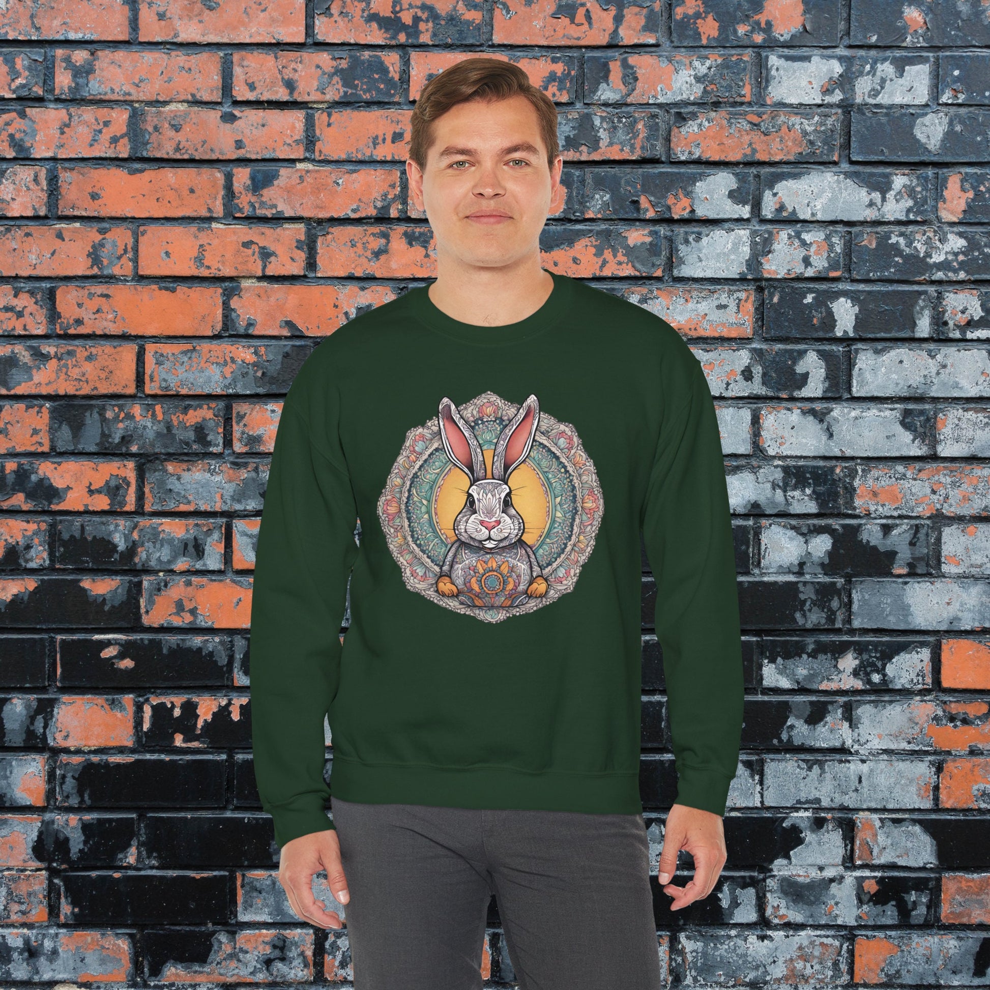 Artful Mandala Easter Bunny Sweatshirt, Zen Pastel Bunny Shirt For Yoga Nerds