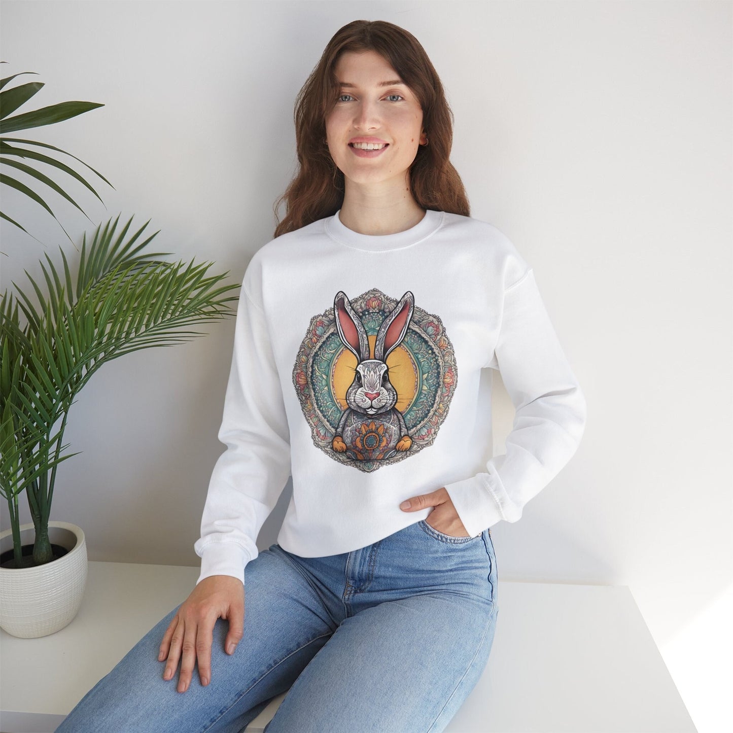 Artful Mandala Easter Bunny Sweatshirt, Zen Pastel Bunny Shirt For Yoga Nerds