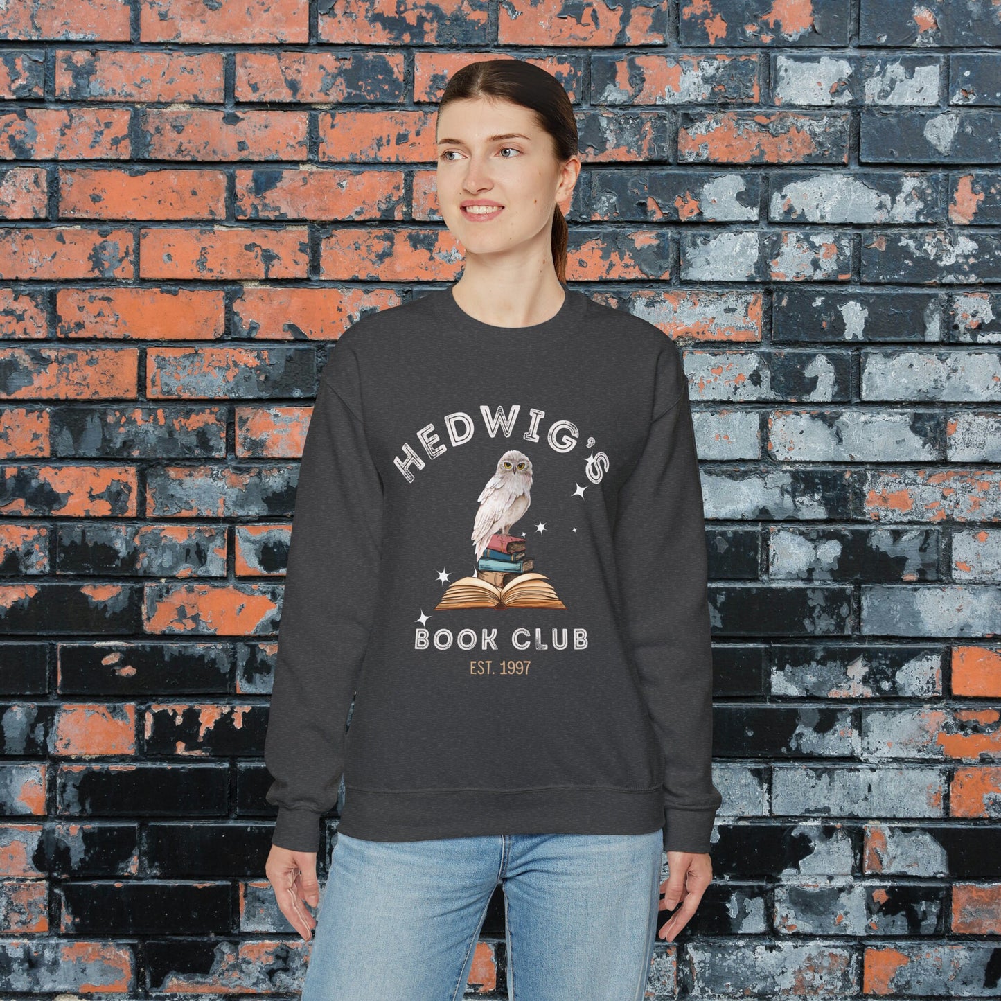 Hedwig's Book Club Est. 1997 Harry Potter Inspired Crewneck Sweatshirt, Universal Fantasy Book Worm Gifts