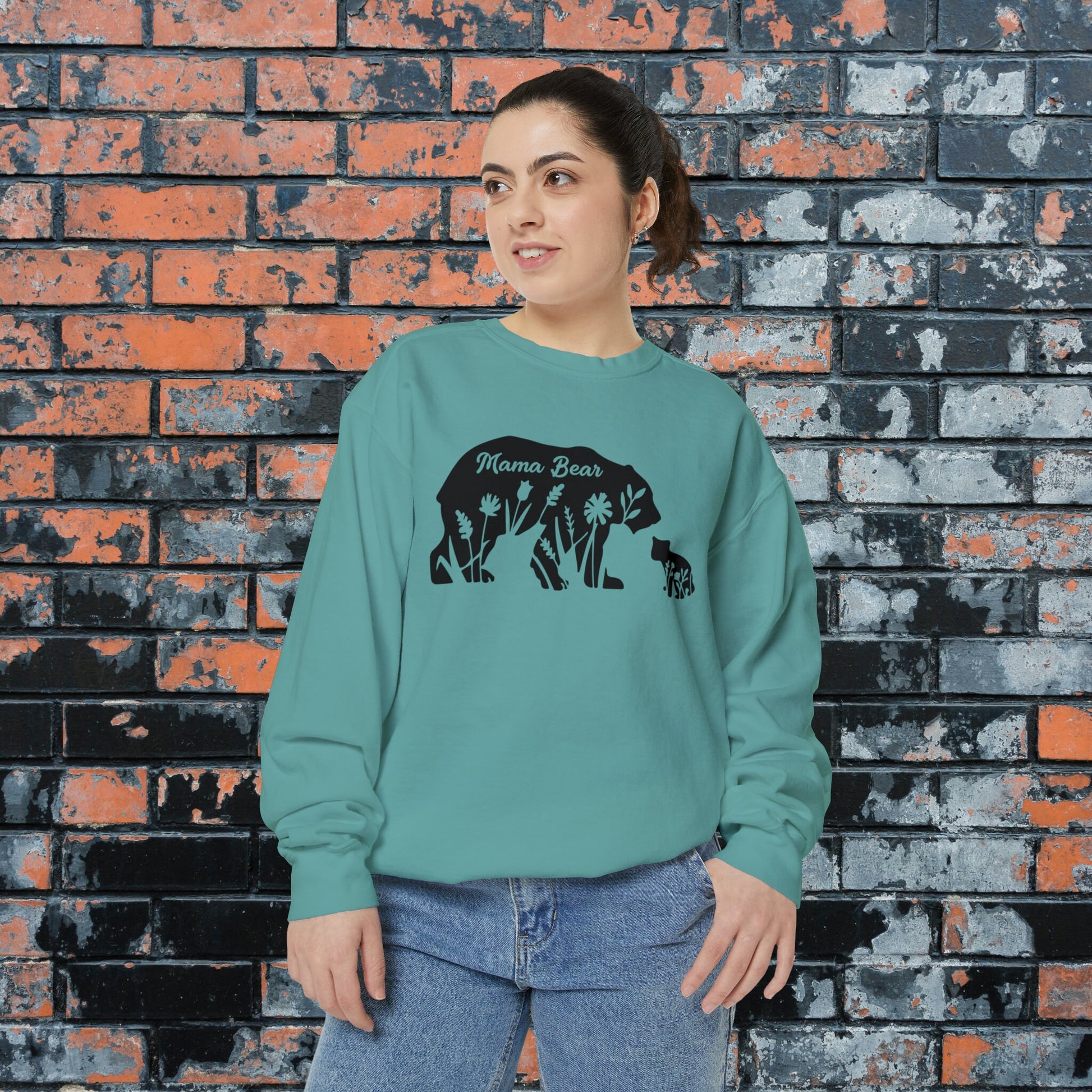 Beautiful Mama Bear & Cub Floral Inset Comfort Colors Sweatshirt, Perfect Mother's Day Gift