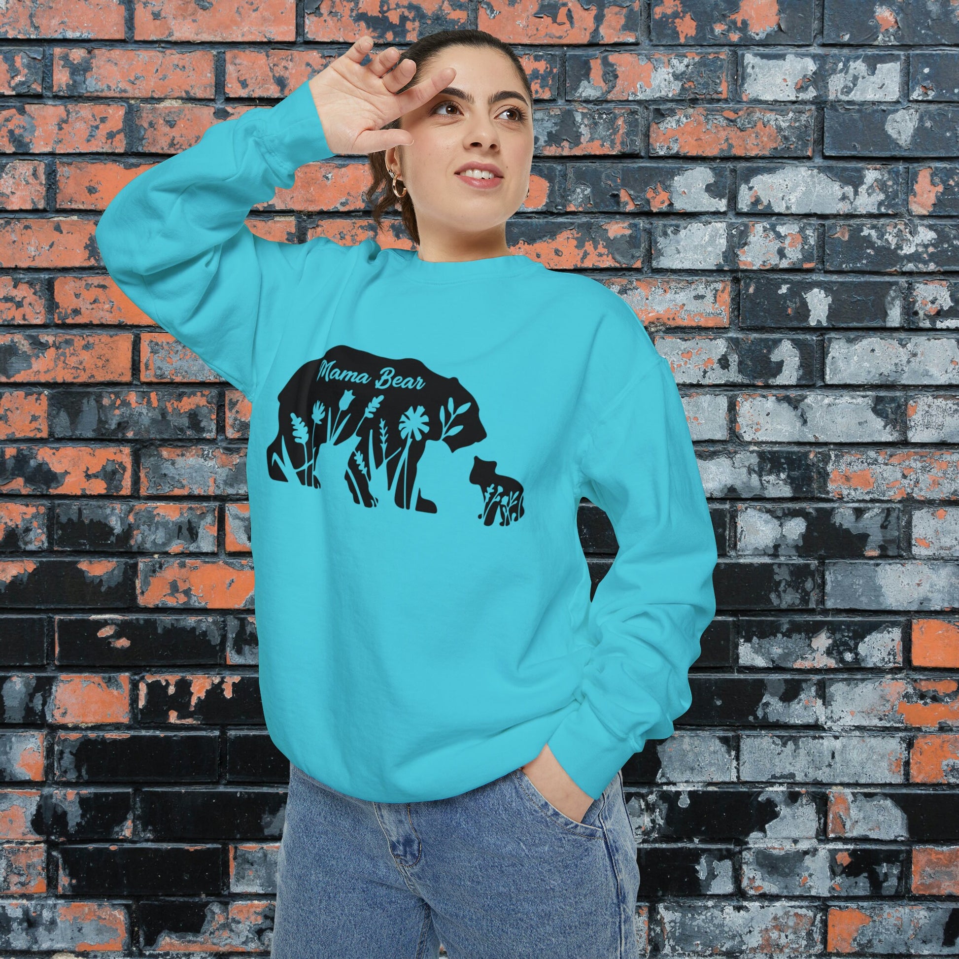 Beautiful Mama Bear & Cub Floral Inset Comfort Colors Sweatshirt, Perfect Mother's Day Gift