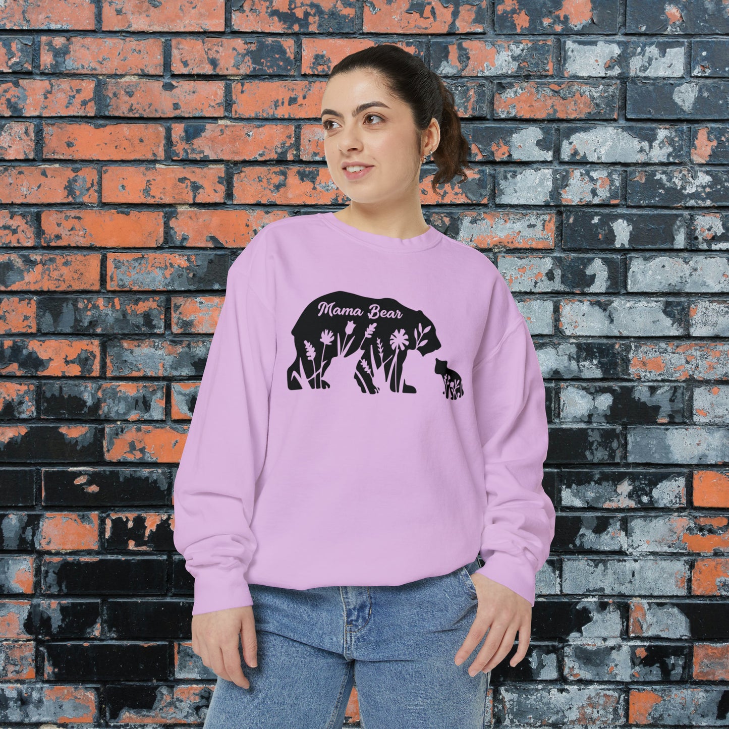 Beautiful Mama Bear & Cub Floral Inset Comfort Colors Sweatshirt, Perfect Mother's Day Gift