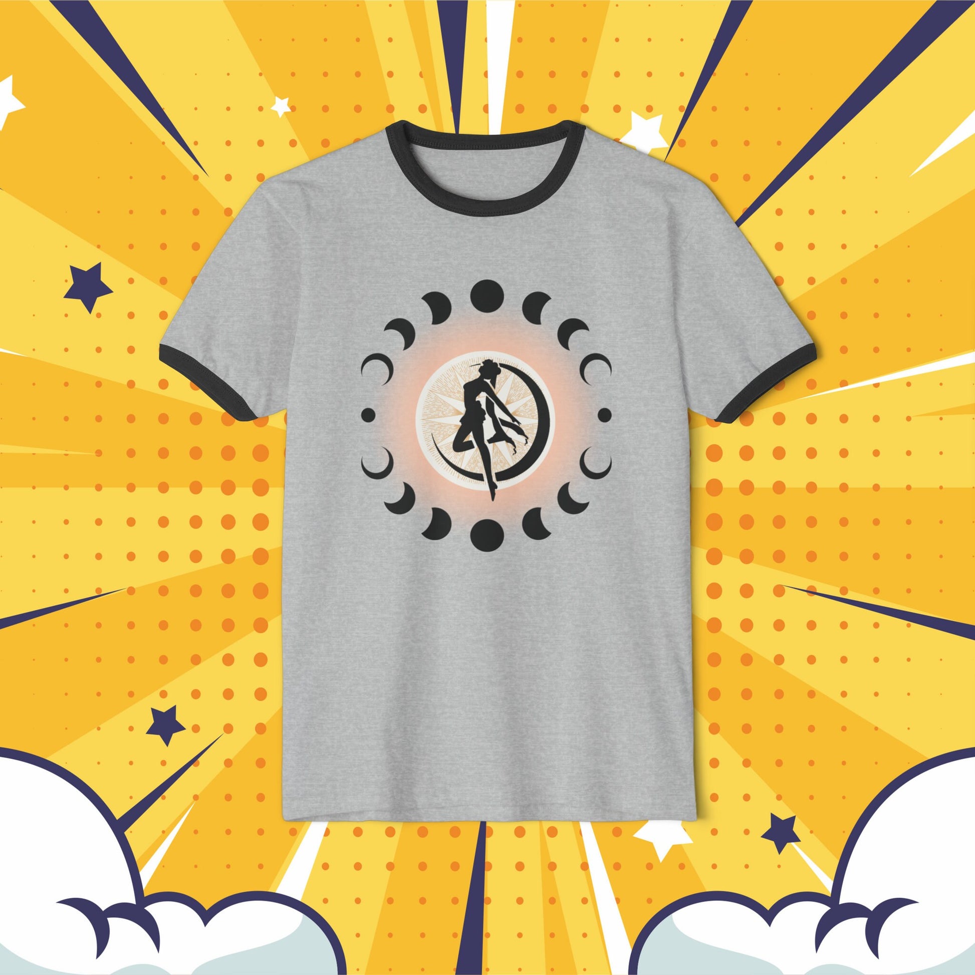 Total Solar Eclipse Sailor Moon Inspired Ringer Tee, Shirts for Cosmic Nerds, Boho Mystic Moon Anime Geeks